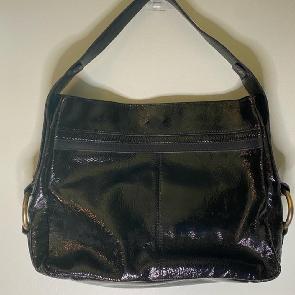 Kate Landry Black Patent Leather Textured‎ Handbag Purse - Picture 3 of 6